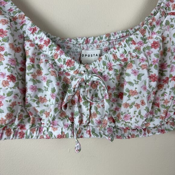 Aeropostale Floral Cottagecore Crop Top Womens L Milkmaid Festival Puff Sleeve - Picture 2 of 10